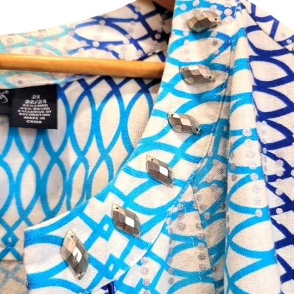 2X MAGGIE BARNS Linen Blend Geometric Rhinestone  Open Front Blazer - Picture 5 of 8